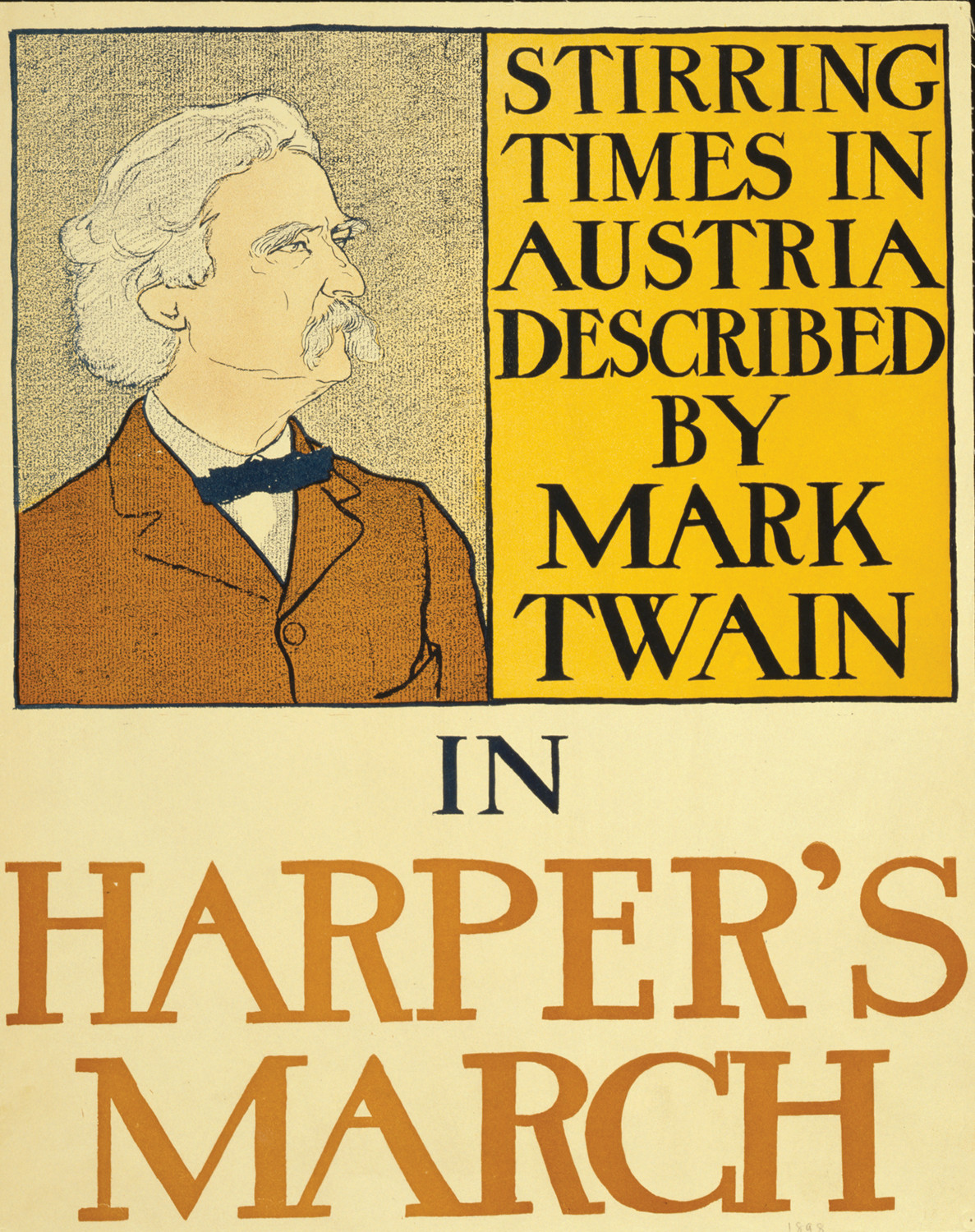 Stirring Times in Austria Described by Mark Twain in Harper's March, c. 1898 — vintage poster