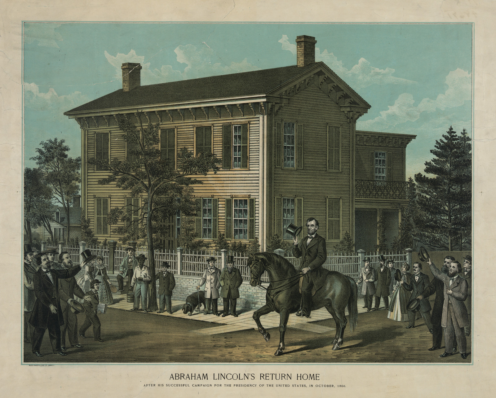 Mr. Lincoln Returns Home (After His Successful Campaign For The Presidency Of The United States In October, 1860), c. 1898 — antique lithograph