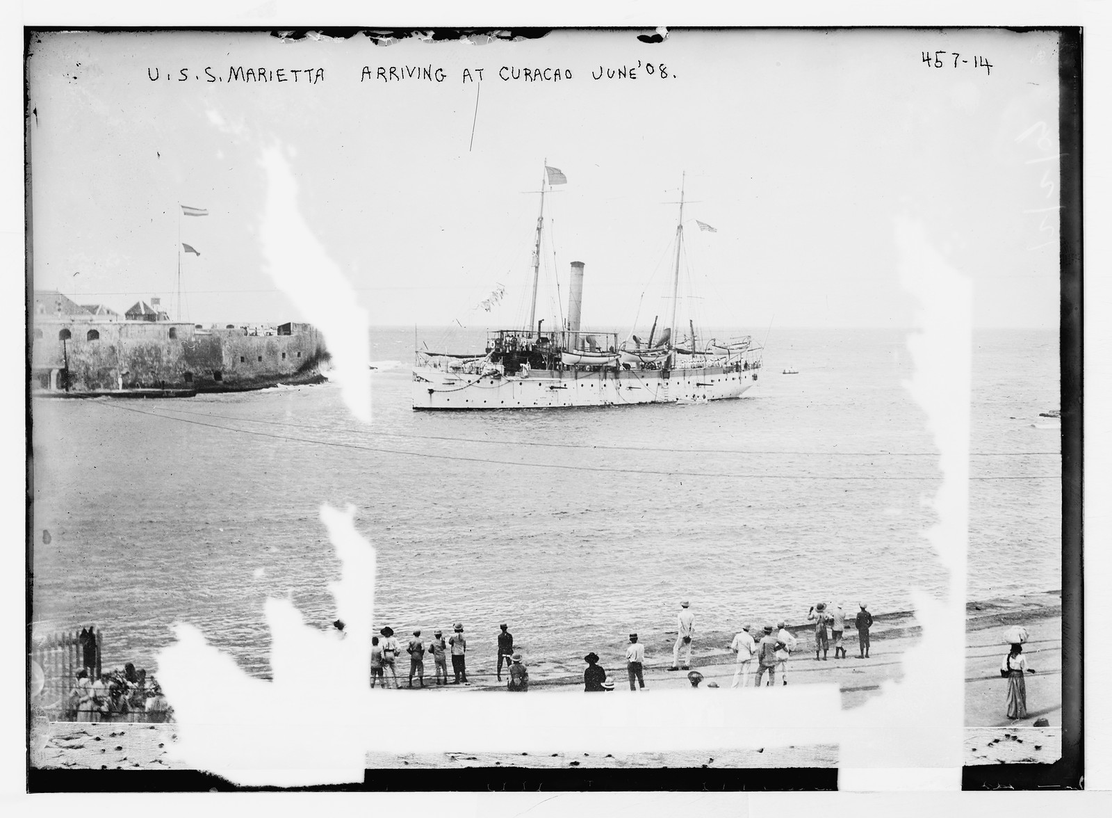 U.S.S. Marietta arriving at Curacao, June, 1908. — historic photograph