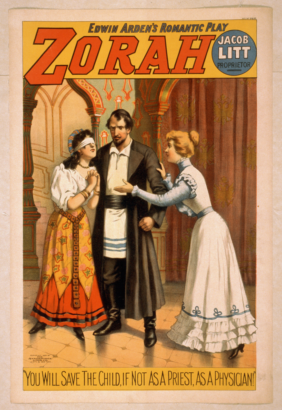 Edwin Ardens romantic play Zorah, 1899 — vintage poster