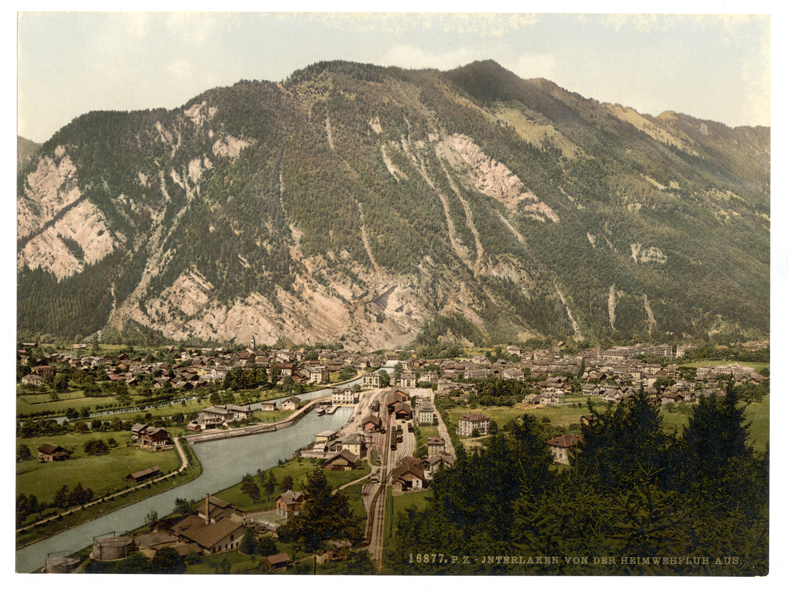 Interlaken from the Heimwehfluh towards the Harder Bernese Oberland Switzerland, [between ca. 1890 and ca. 1900]. — historic print