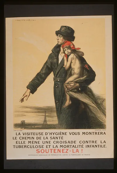La visiteuse dhygieacutene vous montrera le chemin de la santeacute. Elle megravene une croisade contre la tuberculose et la mortaliteacute infantile. Soutenez-la!