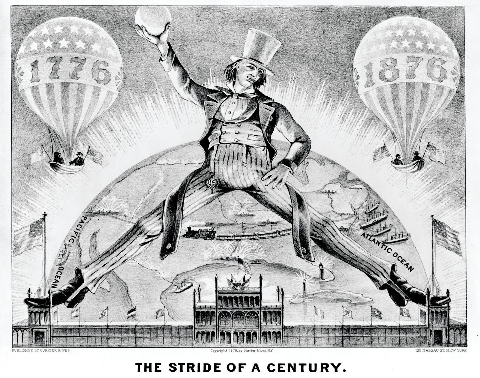The Stride of a century, New York : Published by Currier & Ives, c1876. — antique lithograph