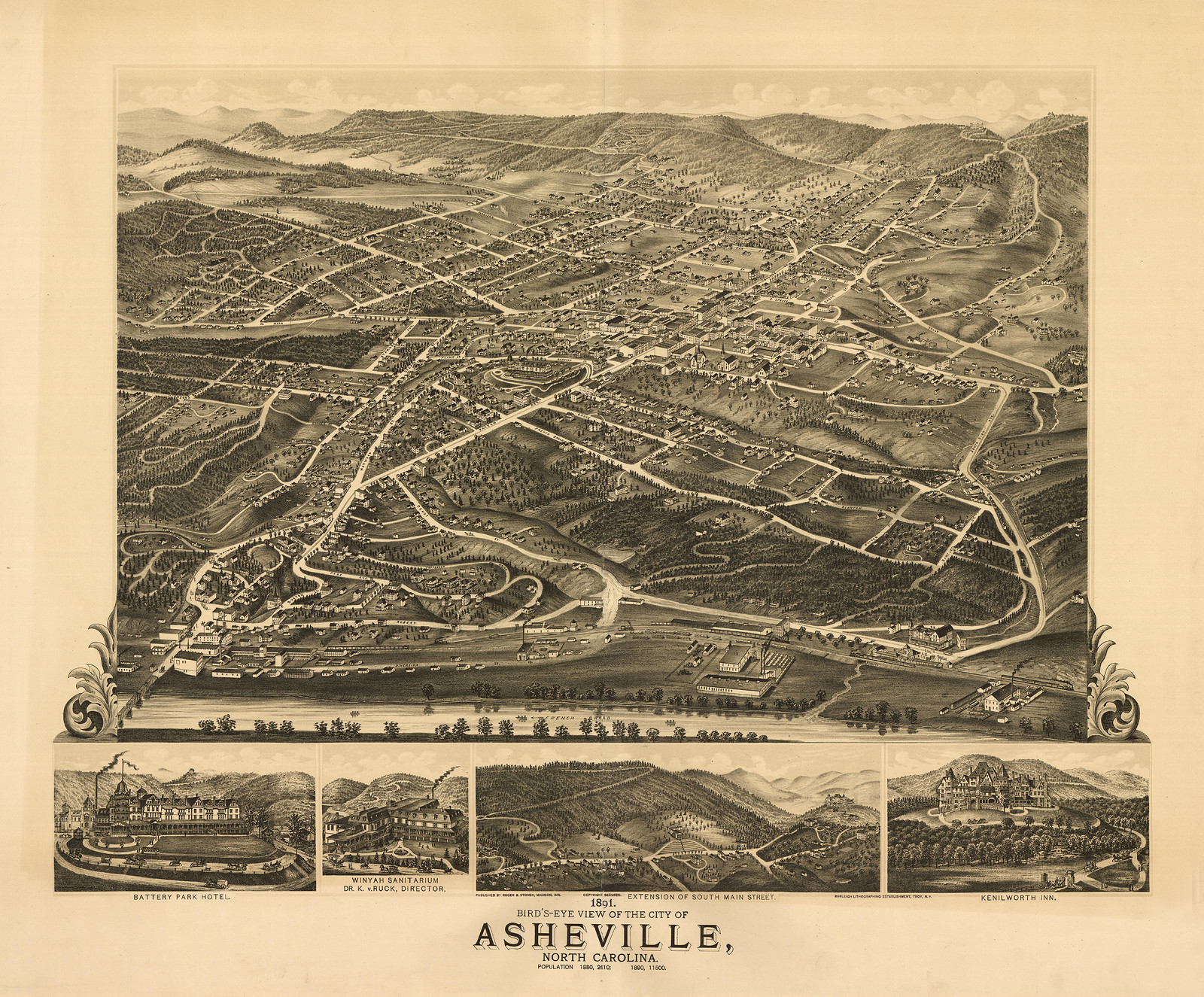 NC Asheville 1891 MAP, 1891 — antique map