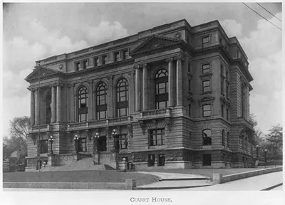 [Oneida County] Court House, [Utica, N.Y.; entrance front, angle view]
