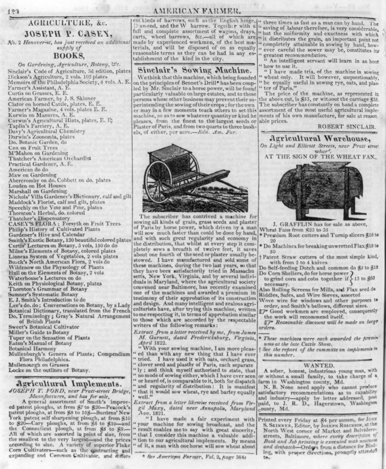Wheat Fan [and] Sinclair's Sowing Machine — historic print