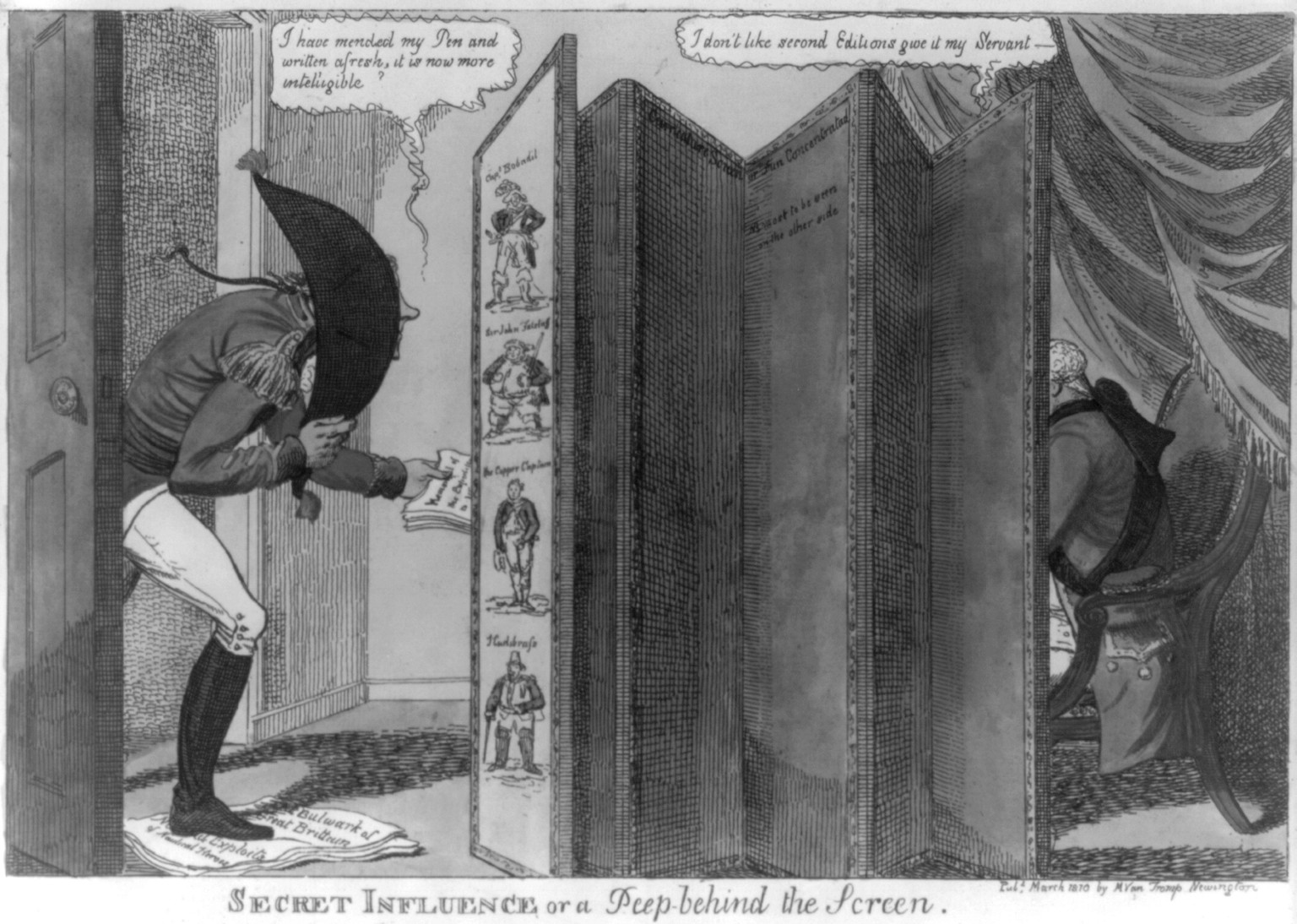 Secret influence or a peep-behind the screen / [Williams]., [England] : Pubd. March 1810 by M. Van Tromp, Newington, 1810. — antique engraving