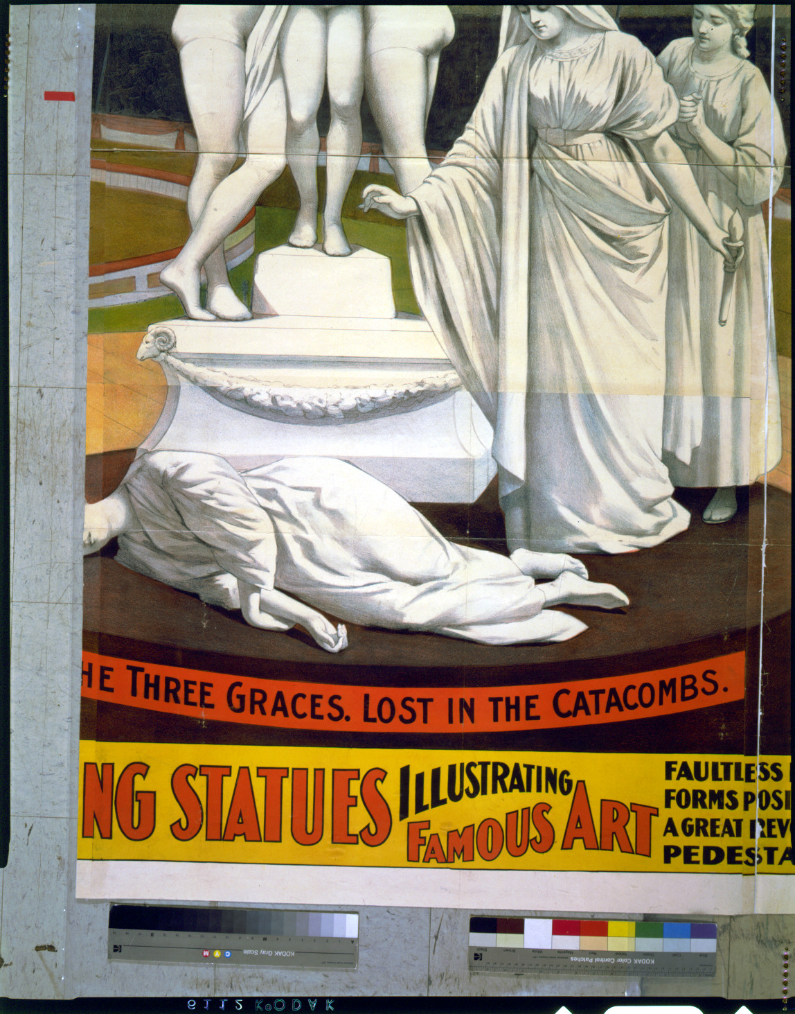 Living Statues Illustrating Famous Art: The Three Graces — vintage poster