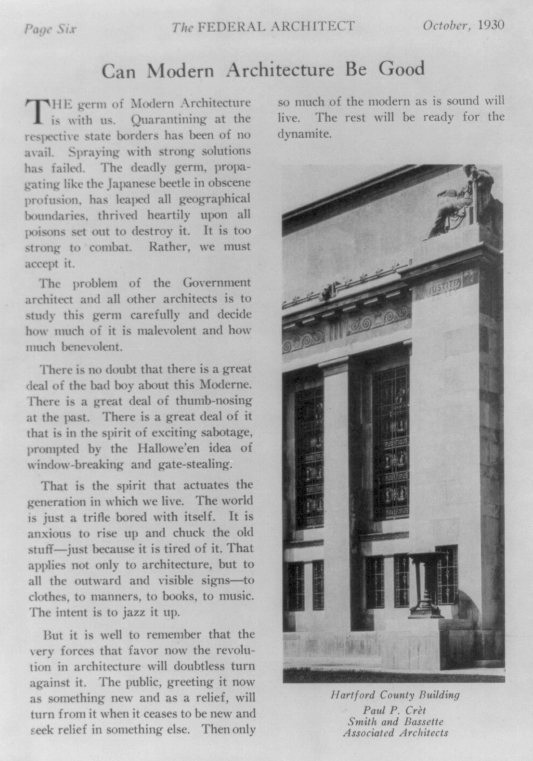 Can Modern Architecture Be Good"; Hartford County Bldg." — historic print