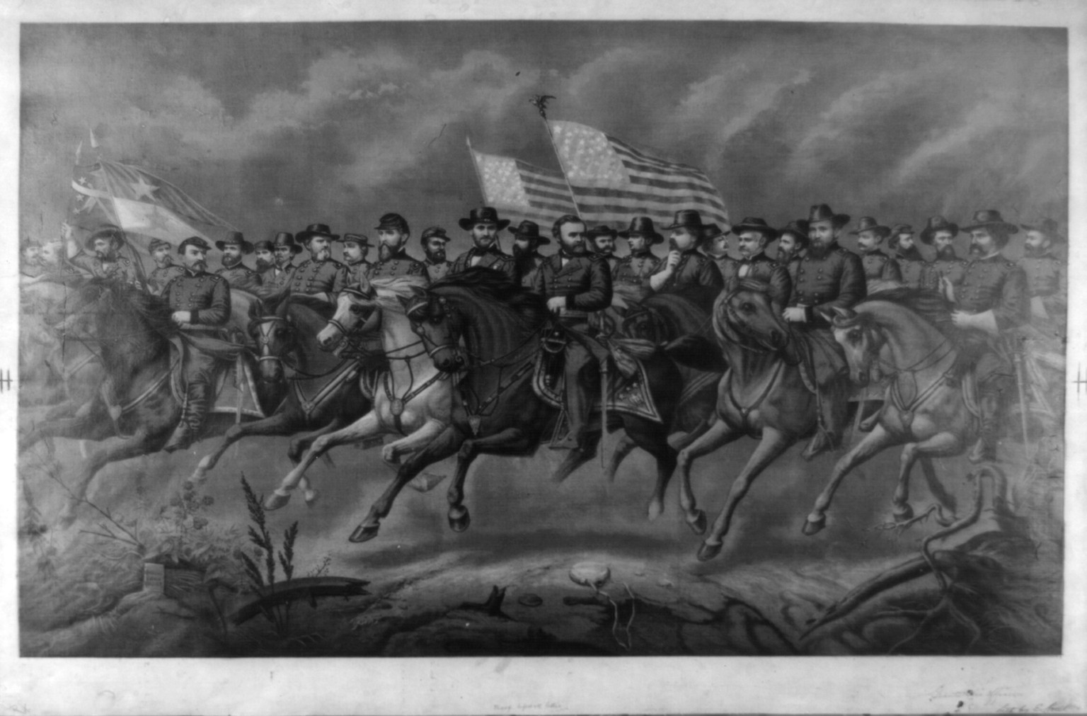 [Ulysses S. Grant and his Generals on horseback] / Lith. by E. Boell., [1865] — antique lithograph
