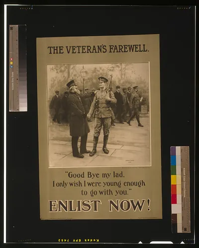 The veteran's farewell. Enlist now! / Frank Dadd 1914 ; Printed by Petty & Sons (Leeds) Ltd., Leeds & London.