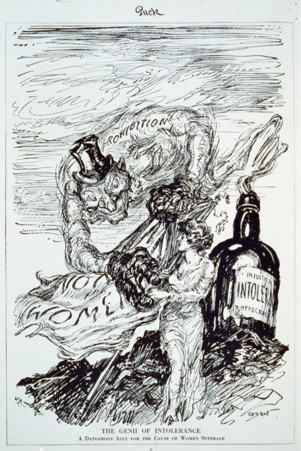 The genii of intolerance A dangerous ally for the cause of women suffrage / Cesare., [1915 Sept. 25] — antique engraving