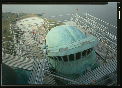 Statue of Liberty crown and head with scaffolding