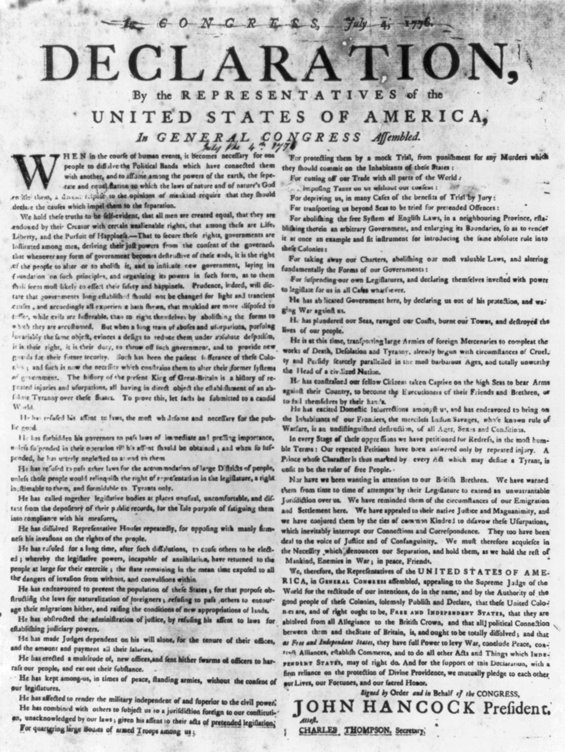 [Declaration of Independence; July 4, 1776] — historic print