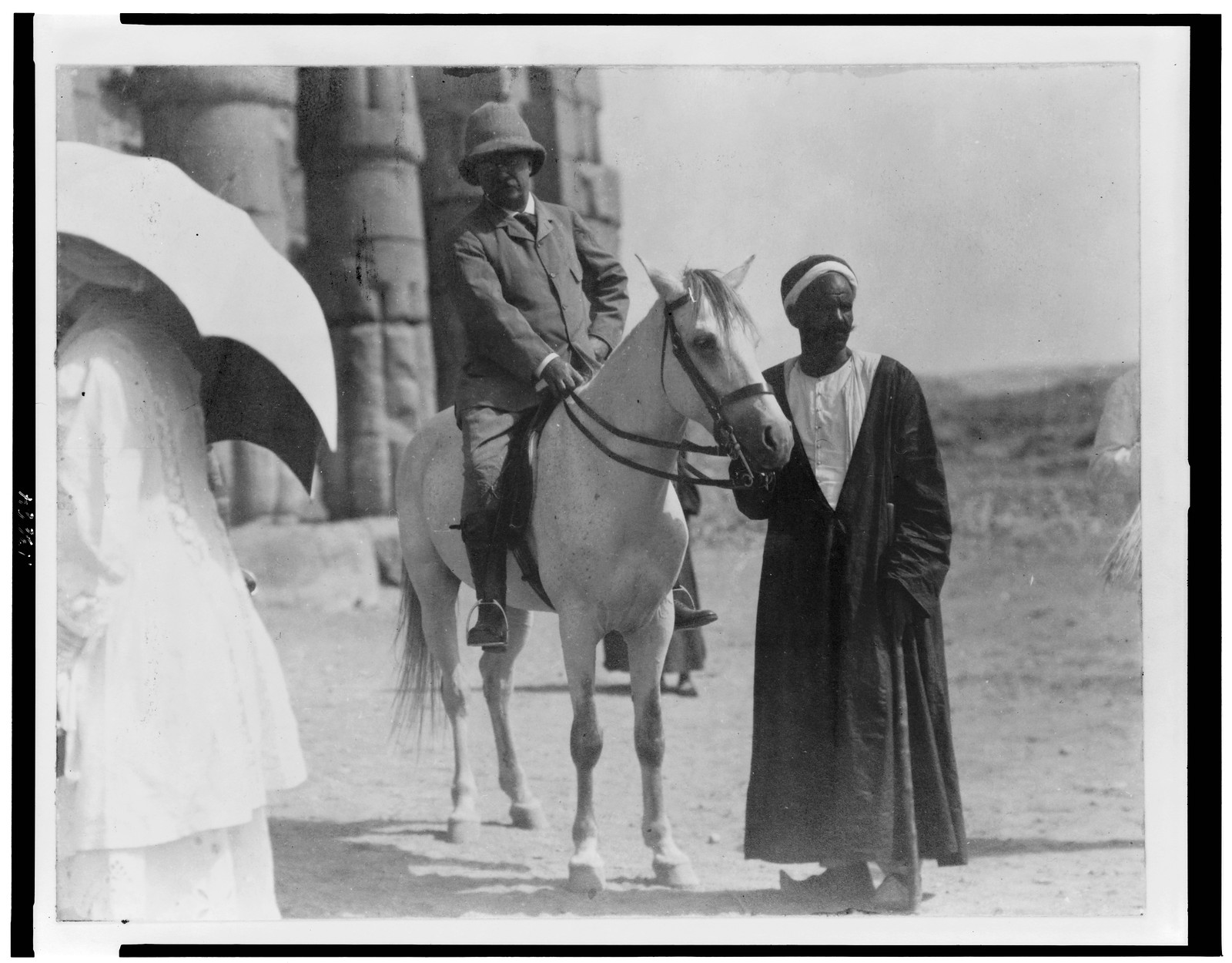 [Theodore Roosevelt, full-length portrait, on horseback, facing front, at Luxor, Egypt], c1910. — historic photograph