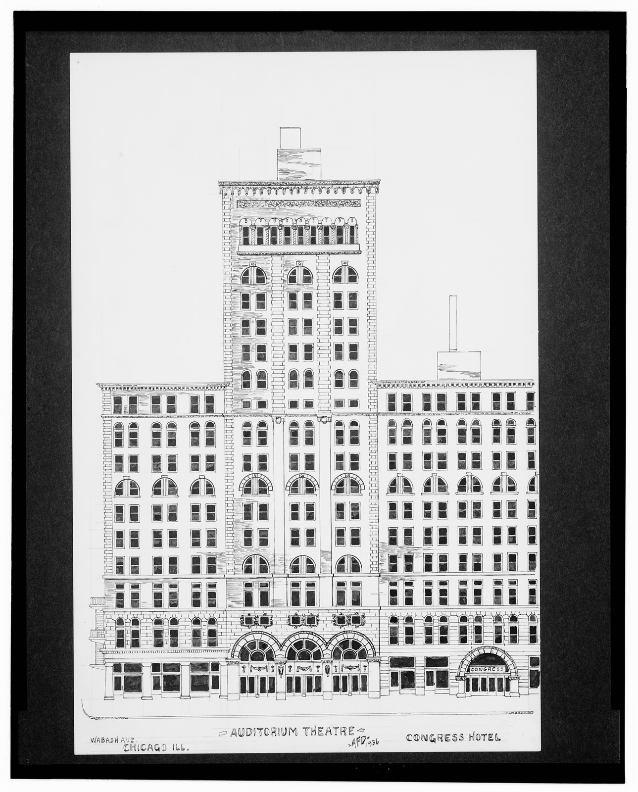 [Auditorium Theatre and Congress Hotel, Wabash Ave., Chicago, Illinois] / AFD 1936., And Engineering (ADE) Drawings — vintage poster