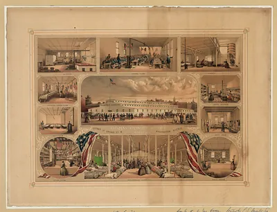 Citizens' Volunteer Hospital, Philadelphia, multi-view lithograph