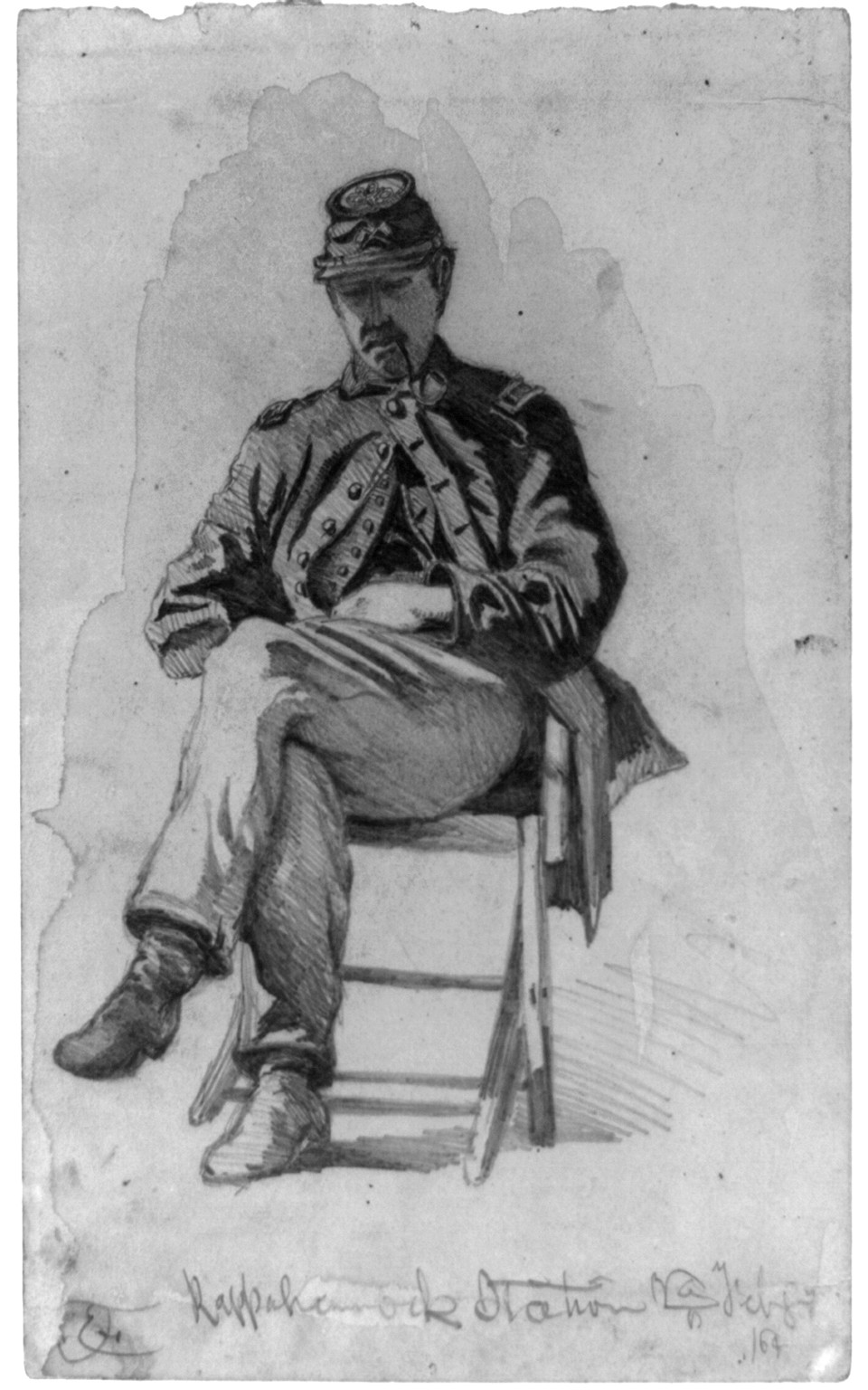 The signal officer off duty, 1864 Feb. 8. — historic drawing