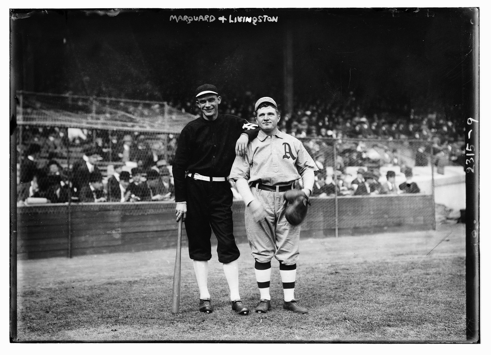 Rube Marquard, New York, NL & Paddy Livingston, Philadelphia, AL at World Series (baseball), [1911] — historic photograph