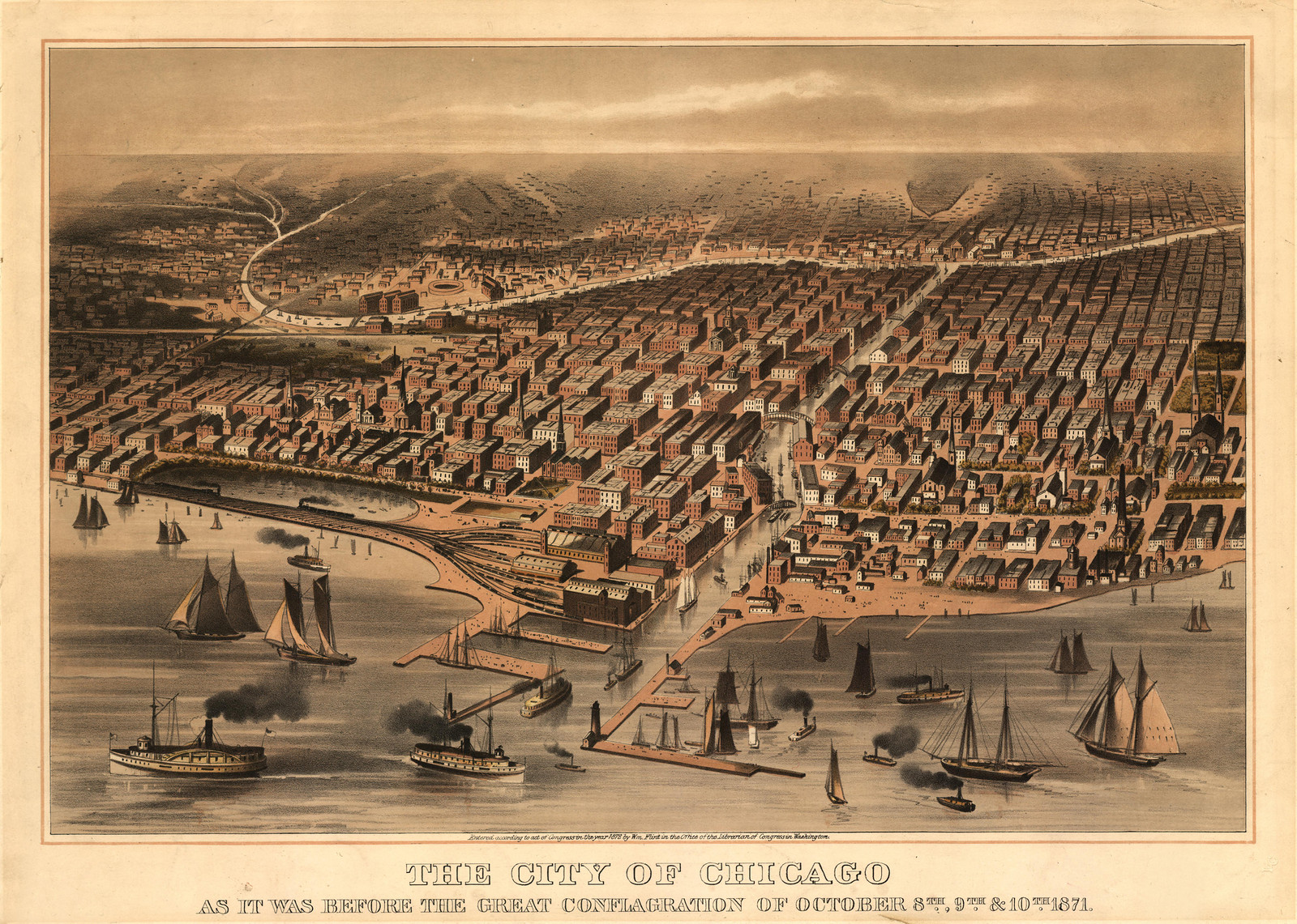Chicago, Illinois, 1871, 1871 — antique map