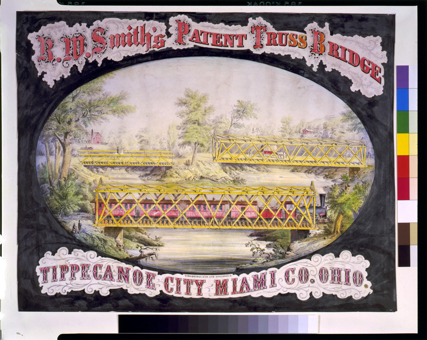 R.W. Smith's patent truss bridge, Tippecanoe City, Miami Co., Ohio / Strobridge & Co. Lith., Cincinnati, O., Cincinnati : Strobridge, [ca. 1868] — antique lithograph