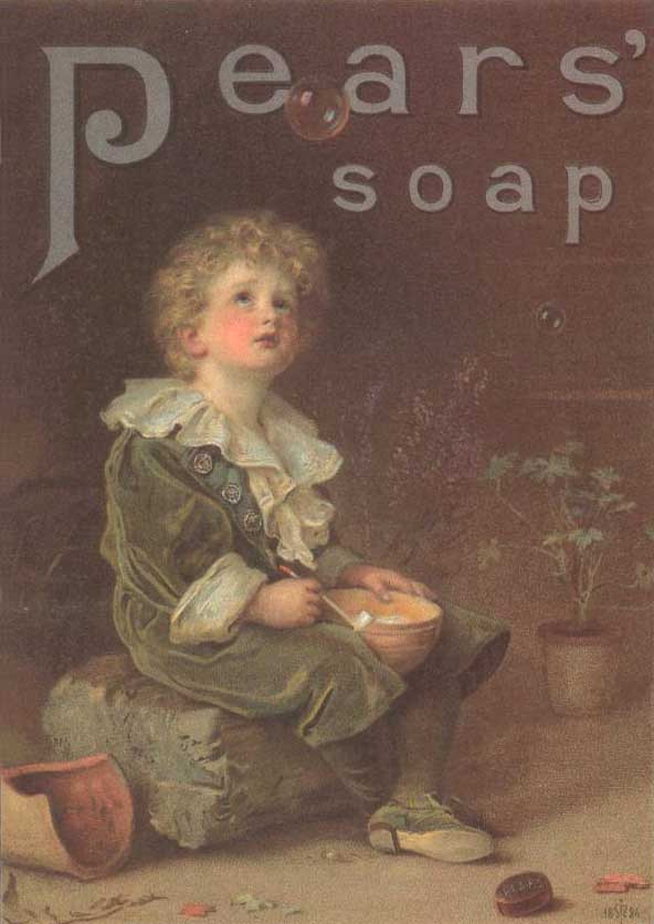 Pears' Soap advertisement with a boy blowing bubbles — historic image