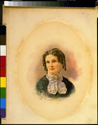 [Joanette Clark Benjamin, Frances Benjamin Johnston's maternal grandmother, head-and-shoulders portrait, facing slightly left] / C. Adele Fussell(?) 1880.