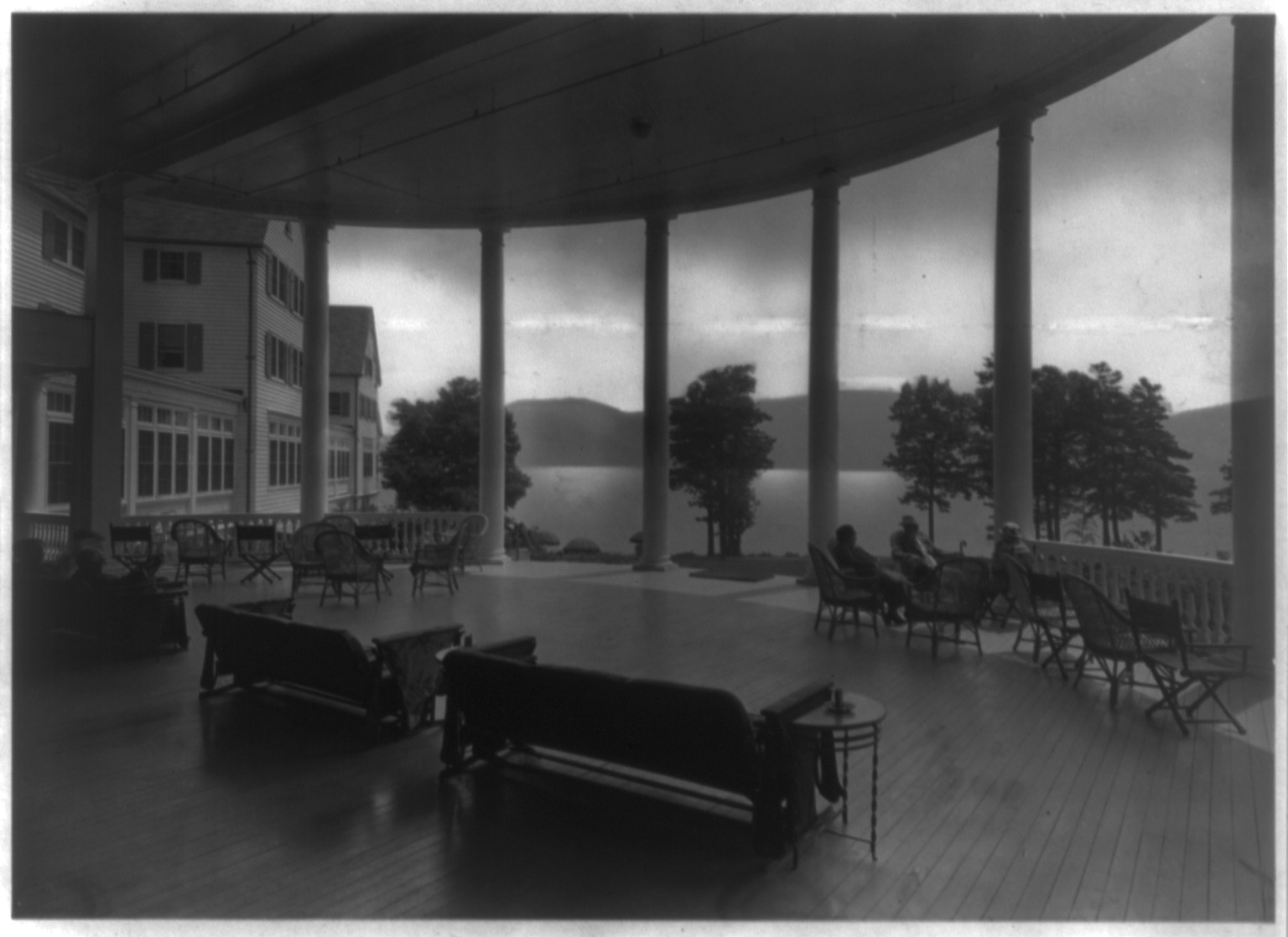 Front porch of the Sagamore, Bolton Landing, Lake George, N.Y., [no date recorded on caption card] — historic photograph