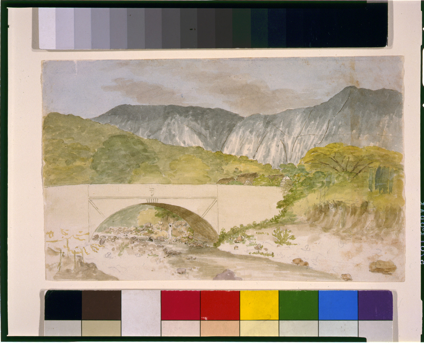 [View of river with bridge], [between 1808 and 1816] — historic drawing