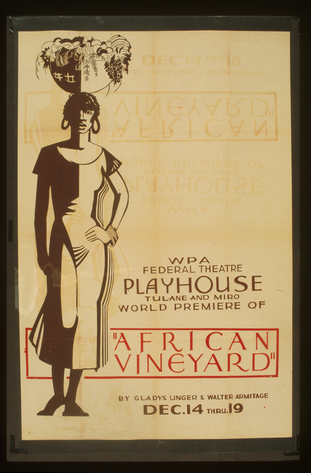 WPA Federal Theatre Playhouse Tulane and Miro world premiere of African vineyard by G, 1936 — vintage poster