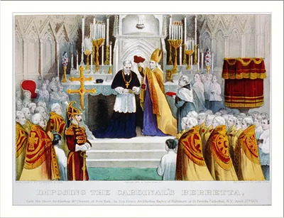 Imposing the Cardinal's berretta - upon his grace Archbishop McCloskey of New York, by his grace Archbishop Bayley of Baltimore, at St. Patricks Cathedral, N.Y., April 27th 1875 / published by Currier & Ives, 125 Nassau St. New York.