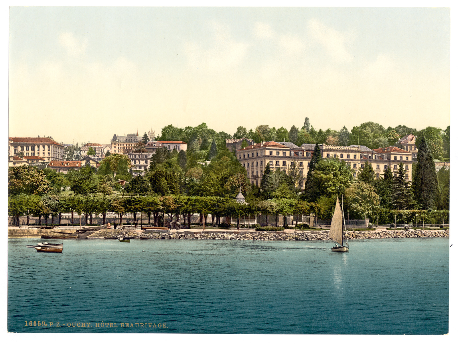 Ouchy Hotel Beaurivage Geneva Lake Switzerland, [between ca. 1890 and ca. 1900]. — historic print