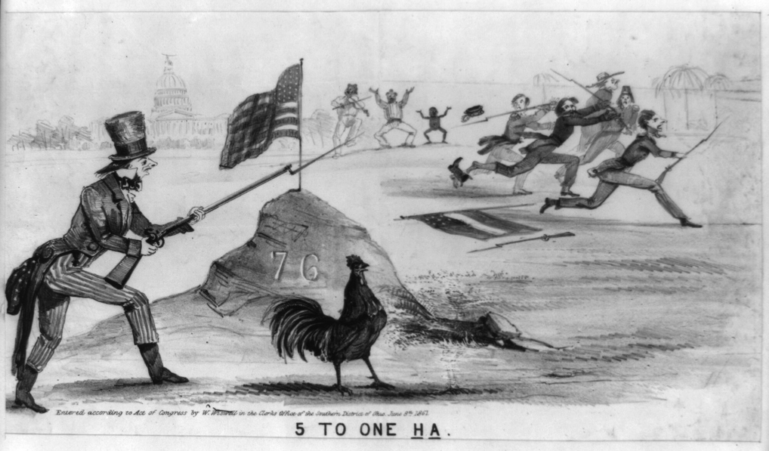 5 to one ha, [Cincinnati] ; 1861. — antique lithograph