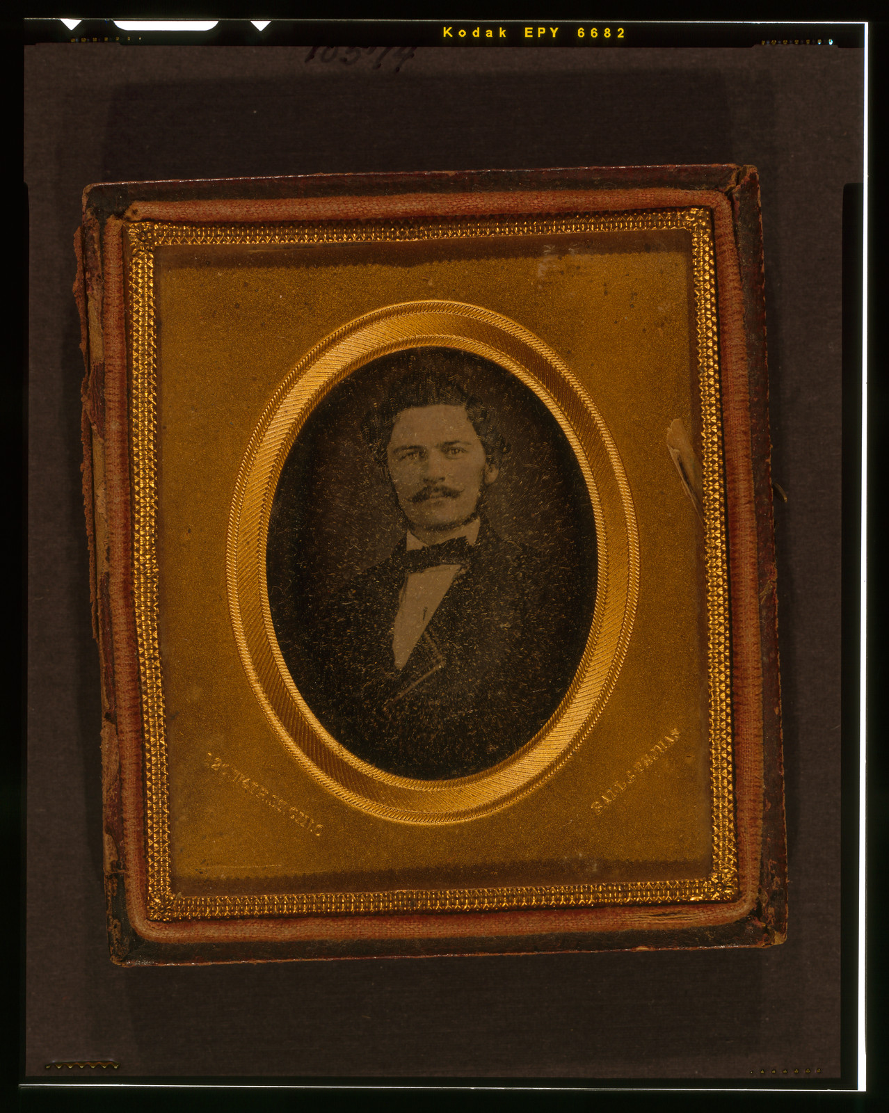 Portrait of an unidentified man in a gilt daguerreotype case, 1858 — historic photograph