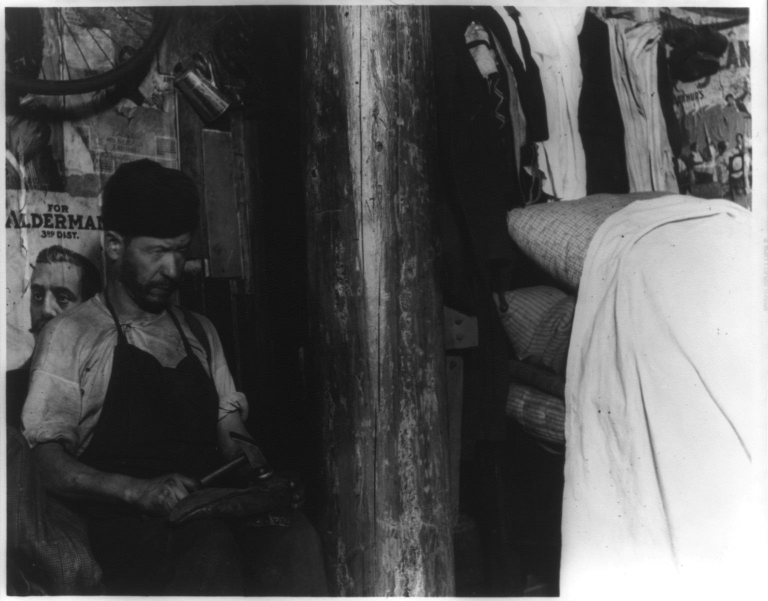 Shoemaker working in house - $12 a month rent, [ca. 1895 or 1896] — historic photograph