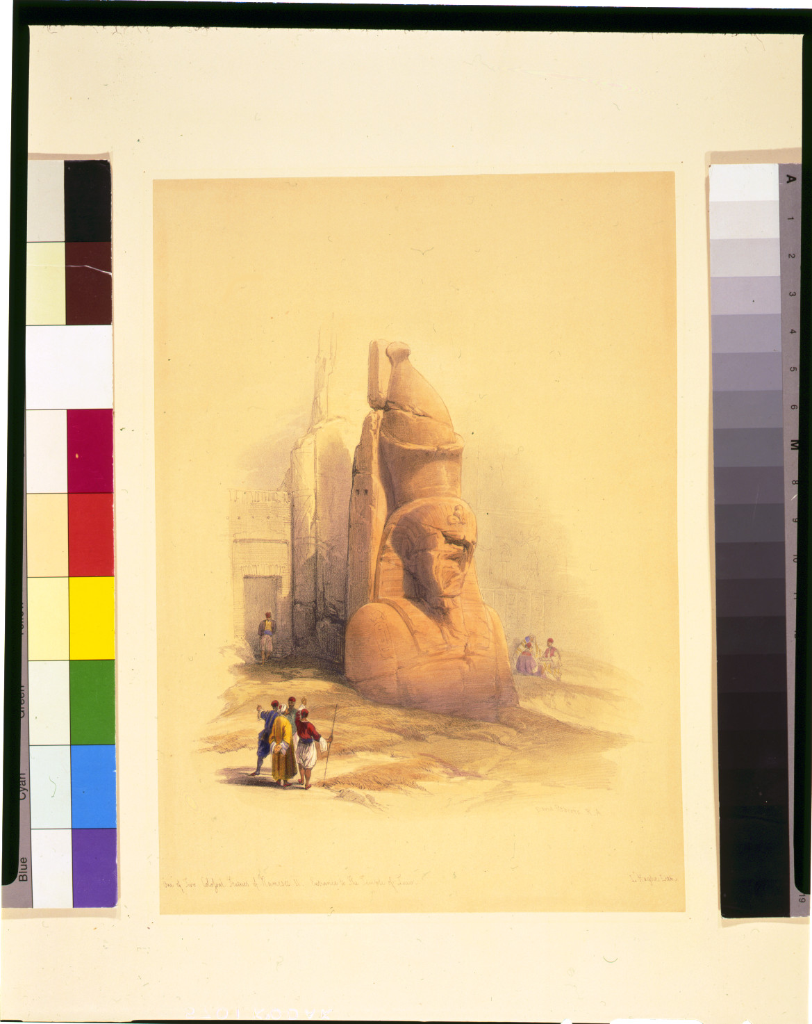 One of two colossal statues of Rameses II entrance to the Temple of Luxor / David Roberts, R.A., [published between 1846 and 1849] — antique lithograph