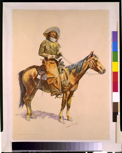[Cowboy on horseback, facing right] / Frederic Remington.