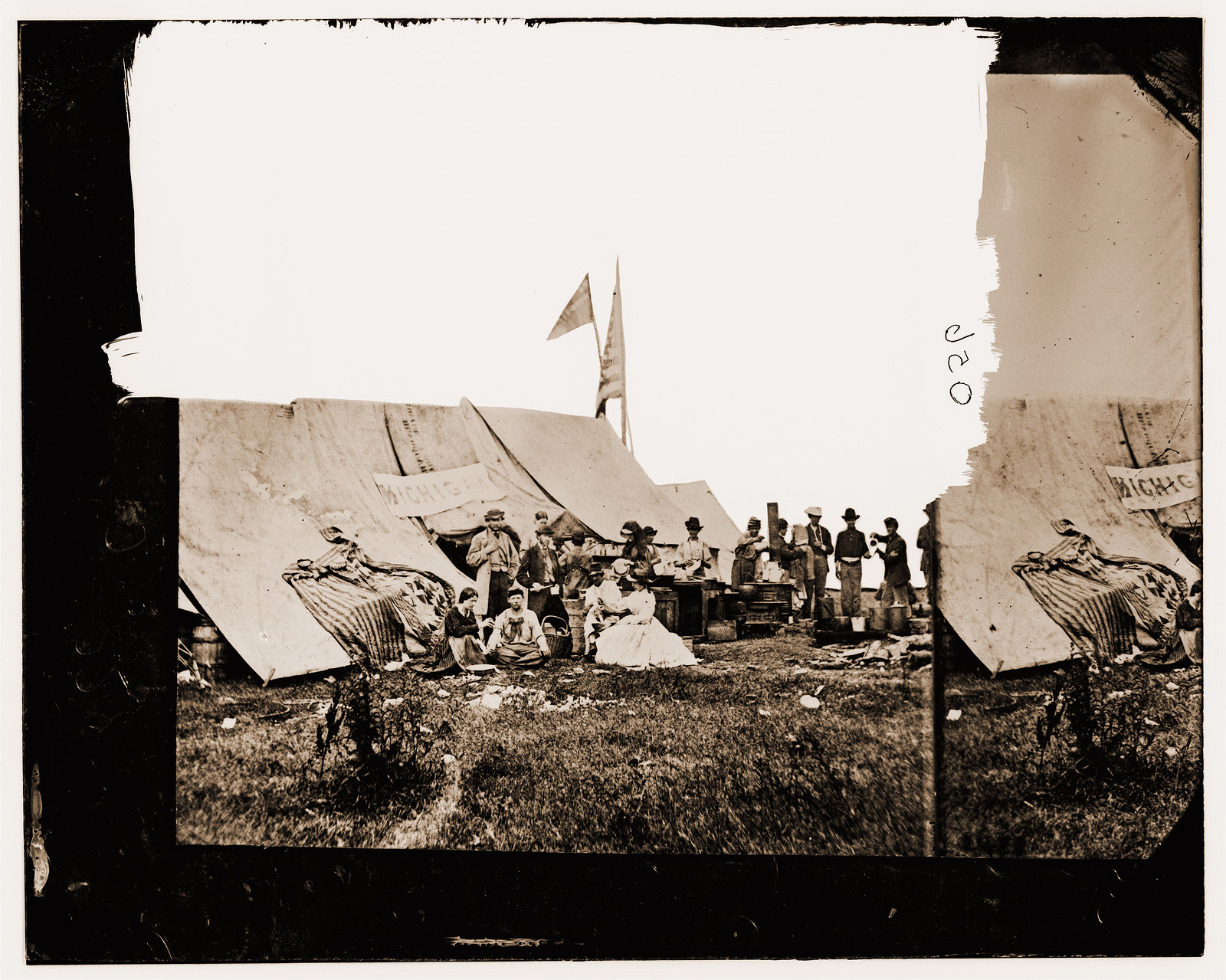 White House Landing Virginia. Michigan & Pennsylvania Relief Association camp, 1861 — historic photograph