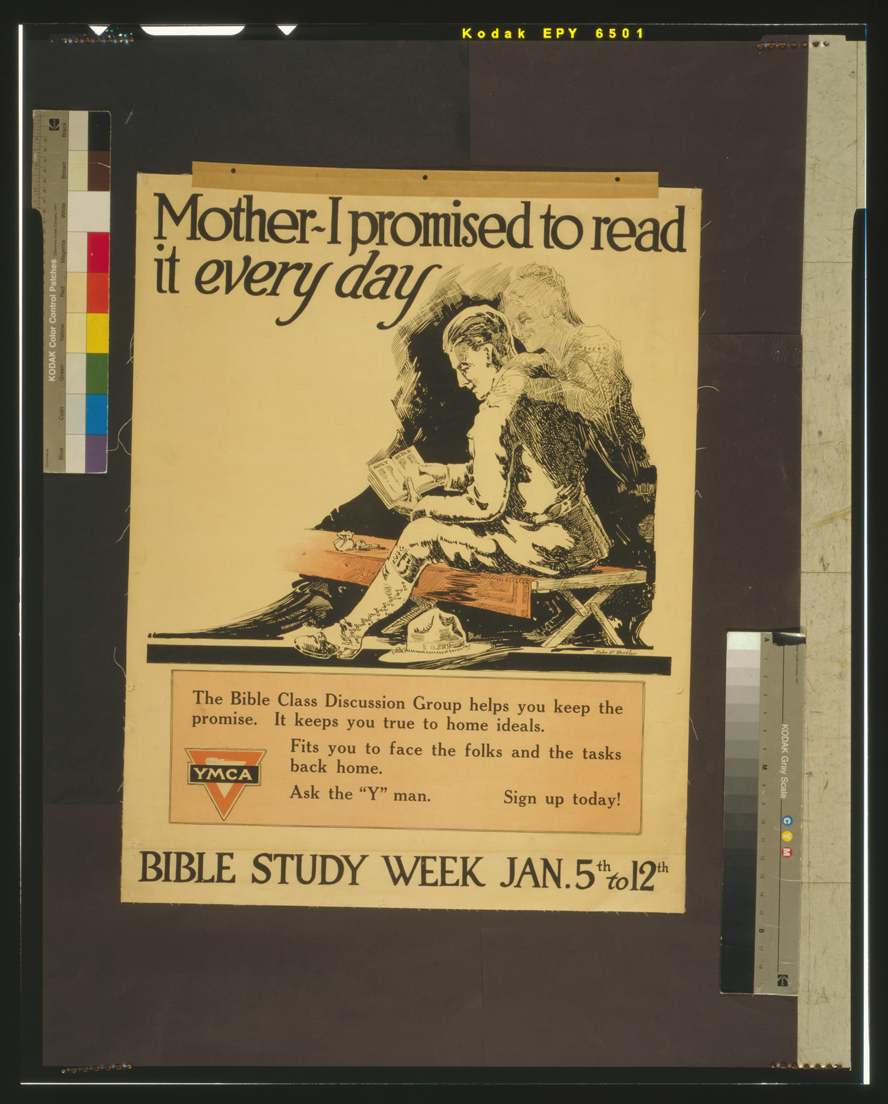 Mother, I promised to read it every day YMCA Bible study week Jan. 5th to 12th / John F. Butler., [1917 or 1918]. — vintage poster