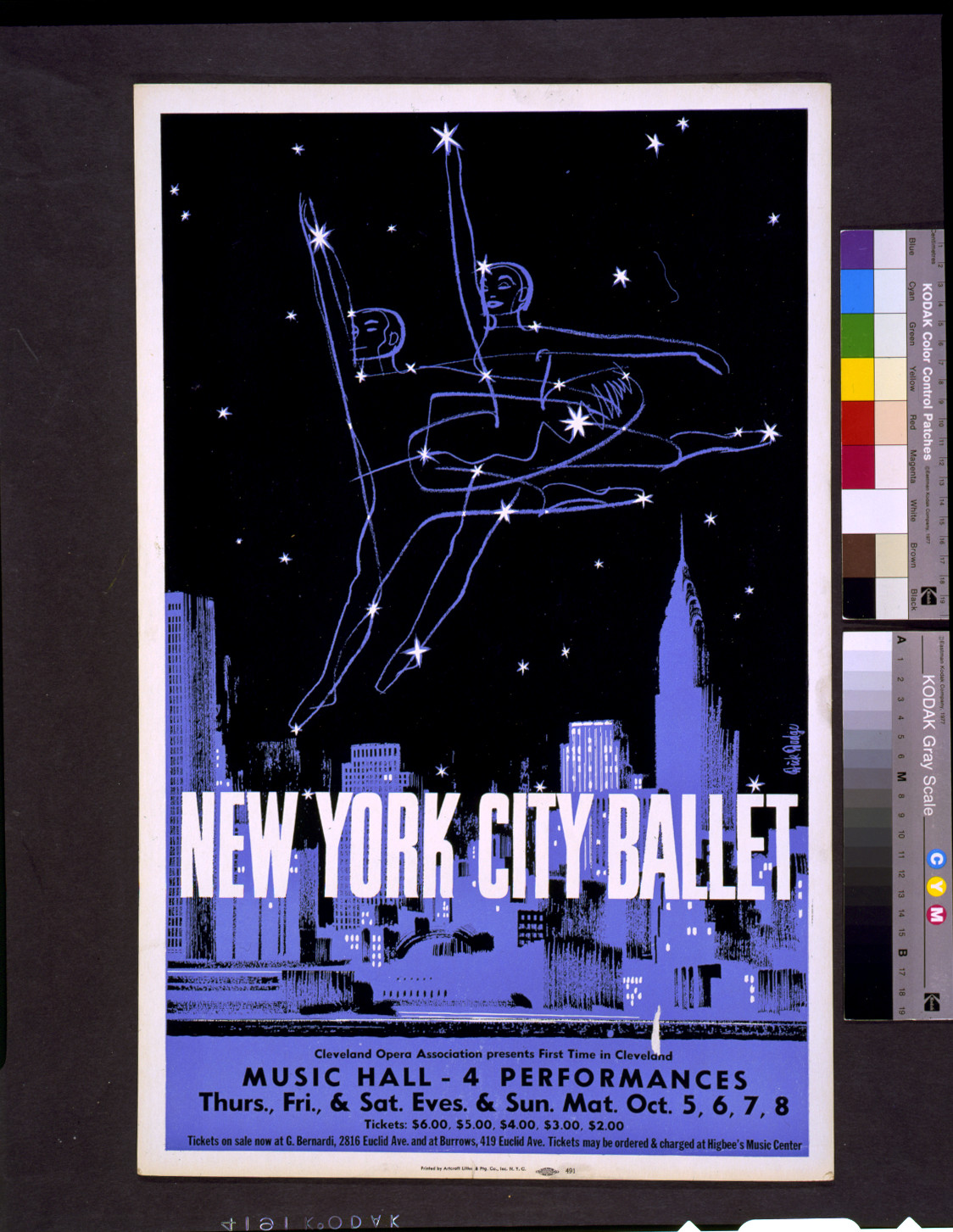 New York City ballet Cleveland Opera Association presents first time in Cleveland Music Hall - 4 performances / Dick Dodge., N.Y.C. : printed by Artcraft Litho. & Ptg. Co., [between 1960 and 1970] — vintage poster