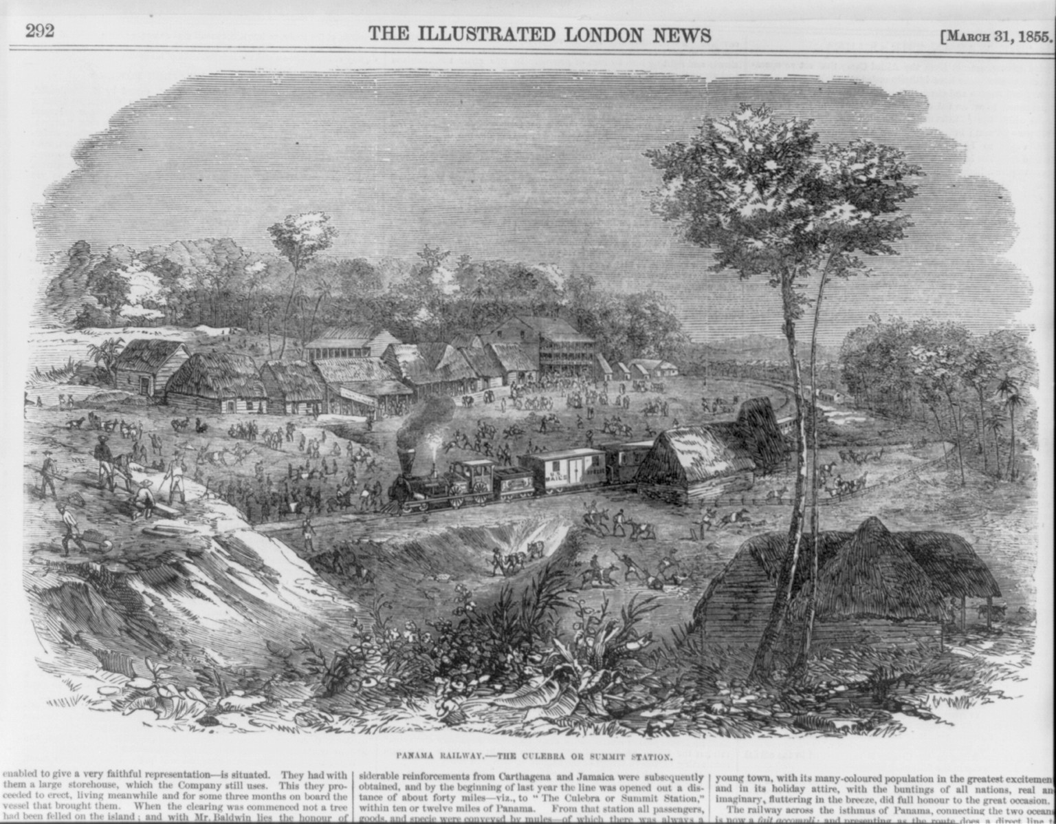 Panama Railway - the Culebra or Summit Station, 1855 Mar. 31. — antique engraving