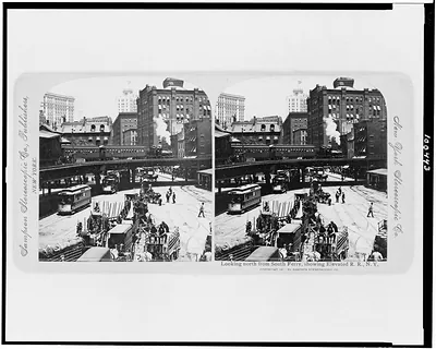Looking north from South Ferry, showing Elevated R.R., N.Y.