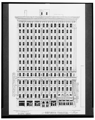 [Orpheum Theatre (RKO Orpheum) and Omaha National Bank Co. building, 16th St. corner Harney St., Omaha, Nebraska] / AFD 1934.