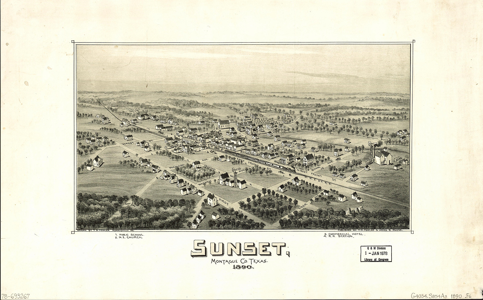Sunset, Texas, 1890, 1890 — antique map