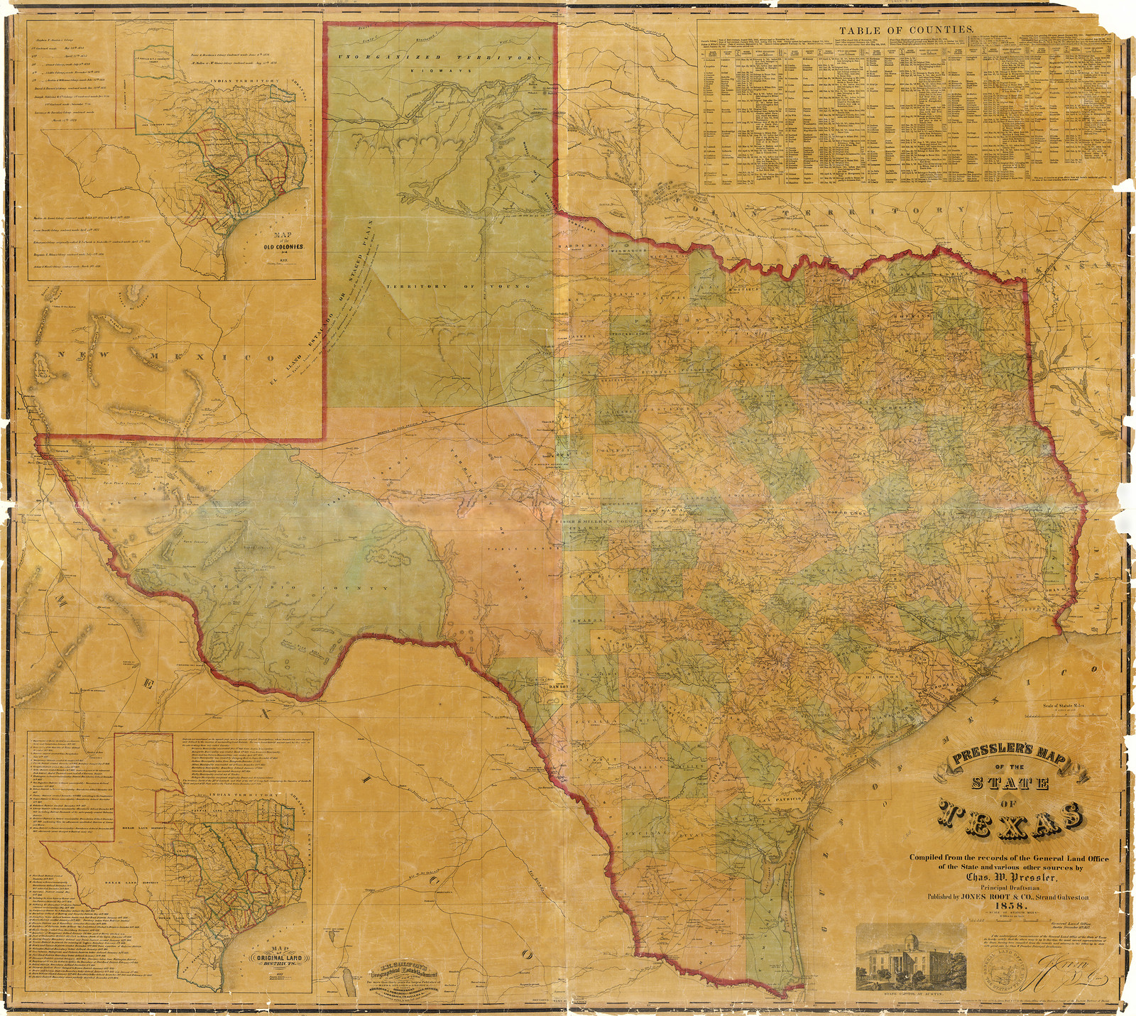 Pressler's Map of the State of Texas, 1857 — antique map