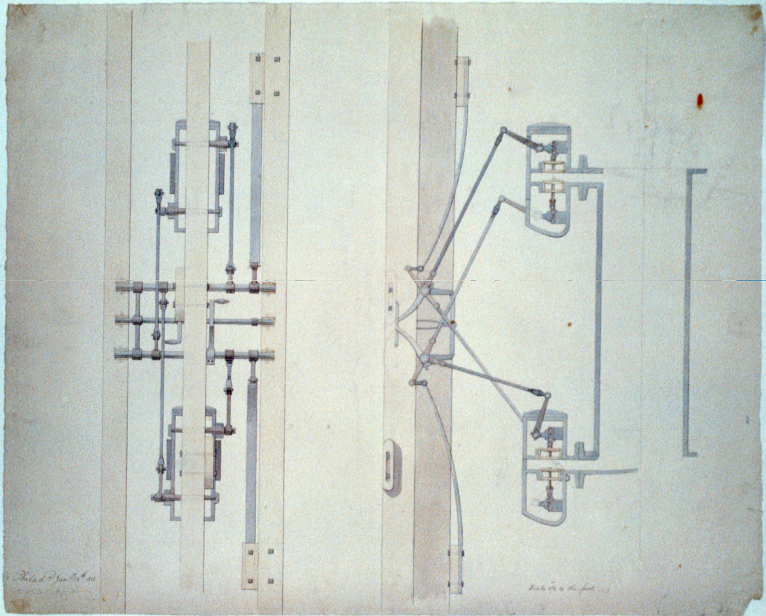 [Steam engine, Washington Navy Yard, Washington, D.C. Working gears], 1810 January 18. — historic drawing