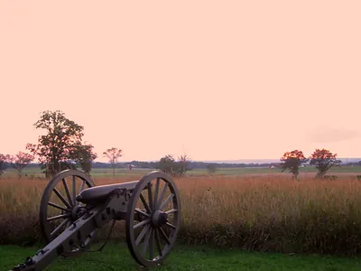 Civil War cannon in field at Gettysburg