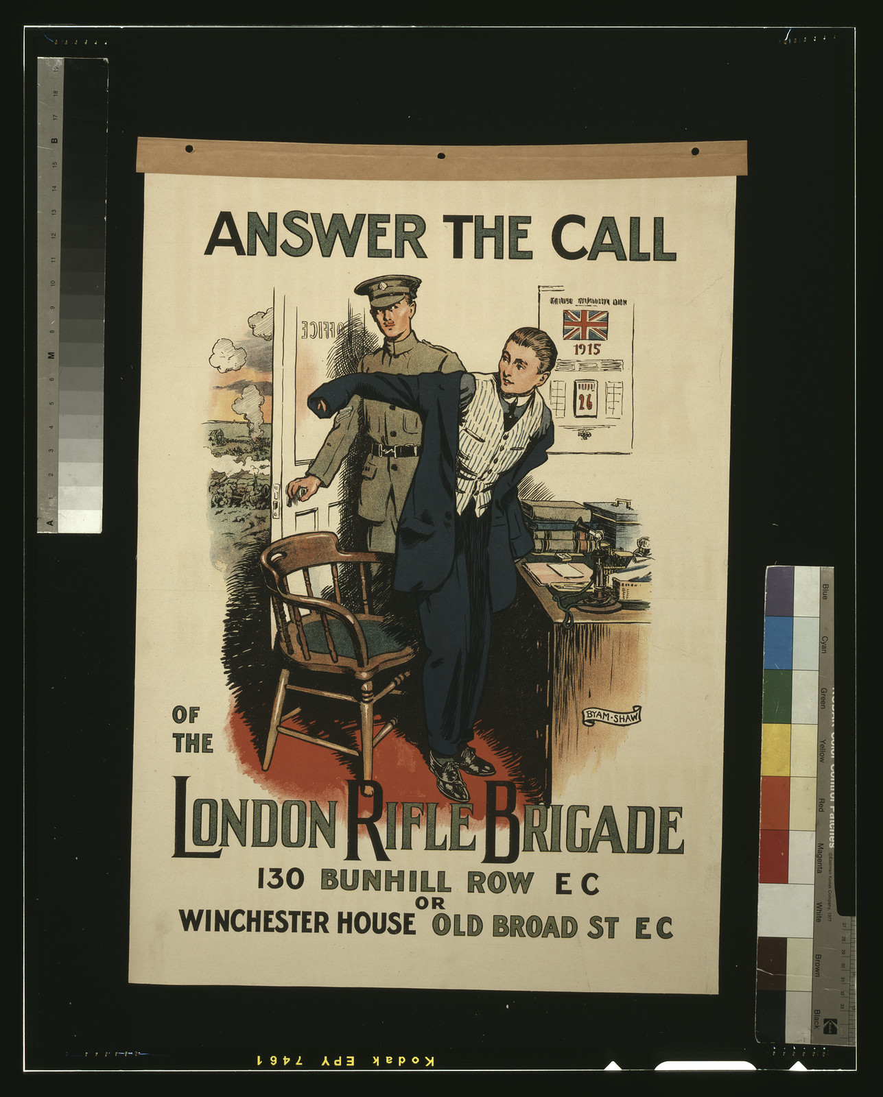 Answer the call of the London Rifle Brigade / Byam Shaw., [S.l. : s.n., 1915] — vintage poster