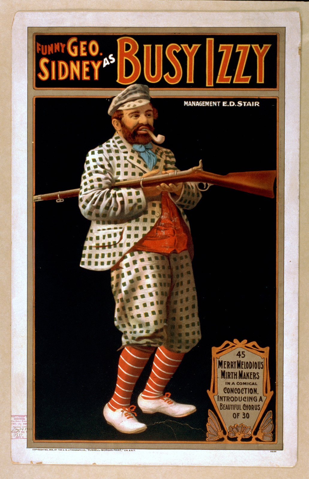 Funny Geo. Sidney as Busy Izzy, 1902 — vintage poster