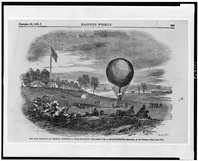 The War balloon at General M'Dowell's head-quarters preparing for a reconnoissance / sketched by Ed. Pietsch.
